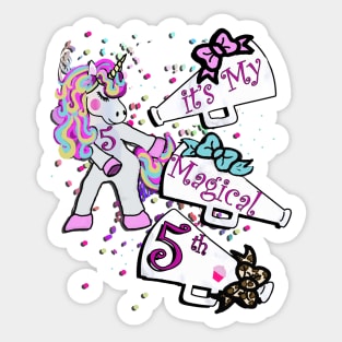 5th Birthday Unicorn Cheerleading Cute Unicorns Sticker